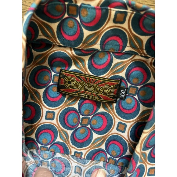 Chenaski Mens 70s Style Retro Red/Creme/Brown Moloko Funky Disco Shirt XXL 90’s - Picture 5 of 7